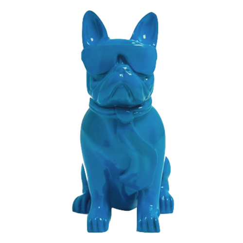 Statue Résine Bouledogue Français - 35 cm - Bleu Étonnant