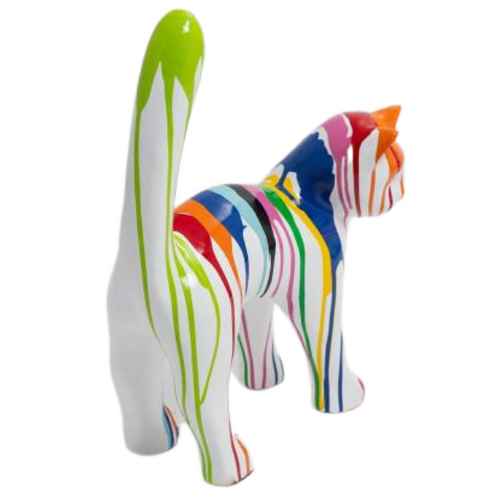 Statue de Chat en Résine - 35cm - Finition Multicolore Blanche