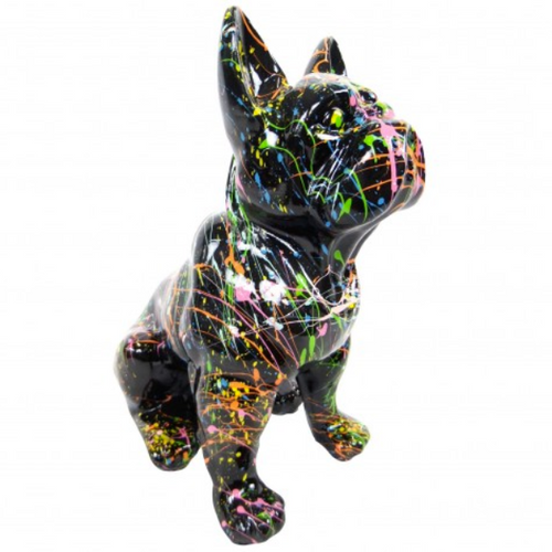 Statue Chien Bouledogue Francais Animaux Resine - 30cm - Graffiti Blanc