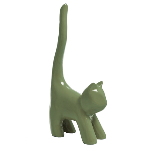 Statue de Chat en Résine - 30cm - Couleur Kaki