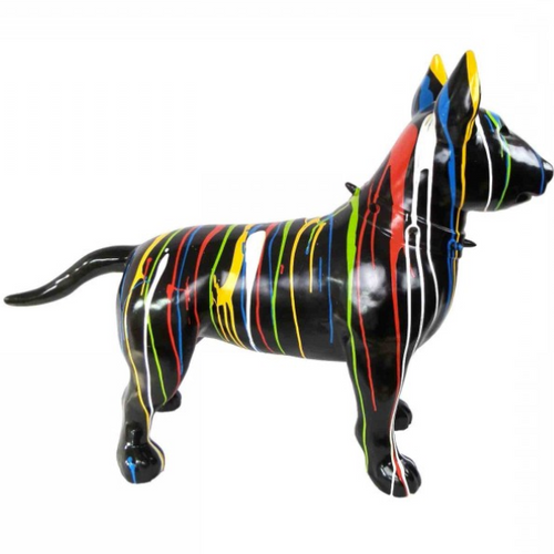 Statue Résine Chien Bull Terrier - 110 cm - Finition Multi-Couleur Noir