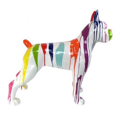 Statue Résine Chien Boxer - 50cm - Finition Multicouleur Blanc