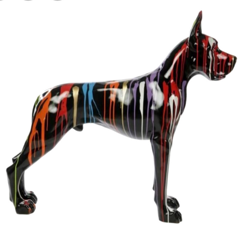 Statue Chien Dogue Allemand Animaux Resine - 120cm - Multi Coulure Noir