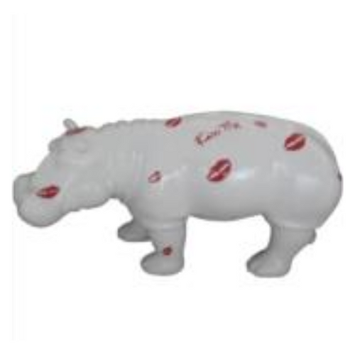 Statue Hippopotame Animaux Resine - 180cm - Bisous Blanc