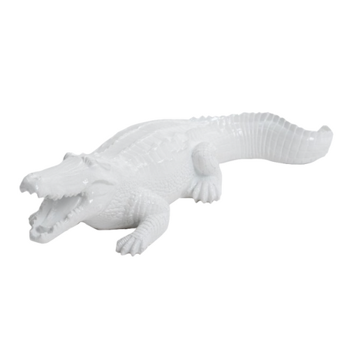 Sculpture Crocodile en Résine - 40cm - Couleur Blanc