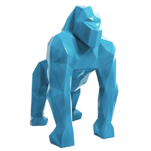 Statue de Gorille en Résine Origami - 140cm - Couleur Bleu Ciel