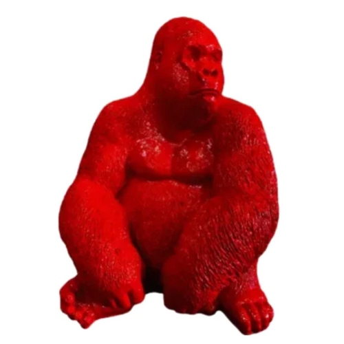 Statue de Gorille en Résine - 75 cm - Couleur Rouge - Décoration Animale