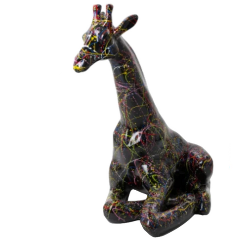 Statue de Girafe en Résine - 90cm - Design Graffiti Noir