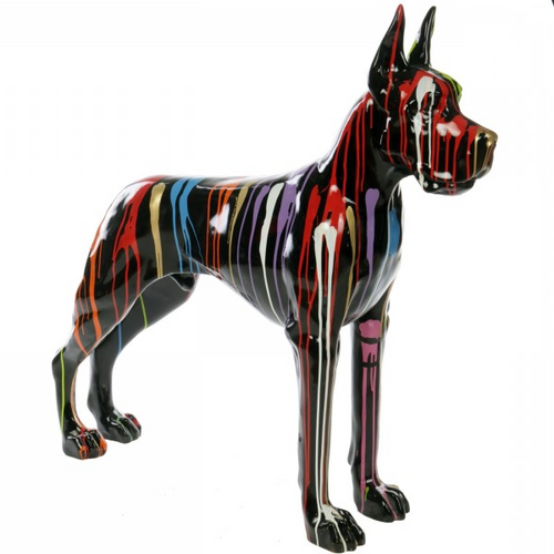 Statue Chien Dogue Allemand Animaux Resine - 120cm - Multi Coulure Noir