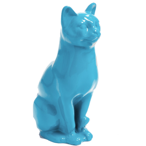 Statue de Chat en Résine - 40cm - Couleur Bleu Ciel