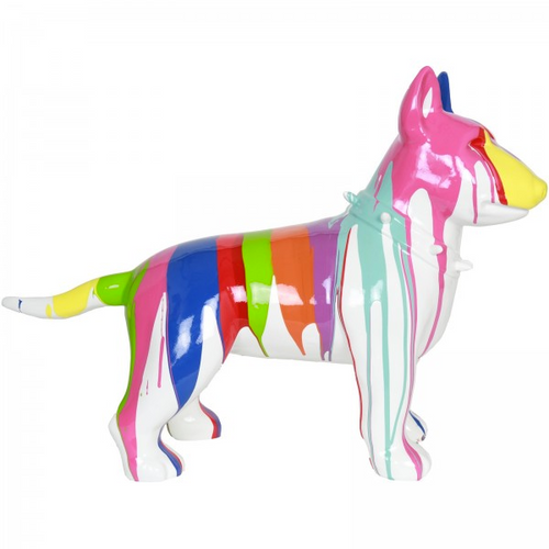 Statue Résine Chien Bull Terrier - 60cm - Finition Multicolore Blanc