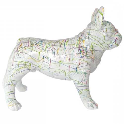 Statue Chien Bouledogue Francais Animaux Resine - 90cm - Graffiti Blanc