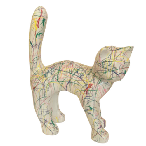 Statue Chat Animaux Resine - 45cm - Graffiti Blanc