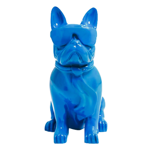 Statue Résine Bouledogue Français - 80cm - Bleu Ciel