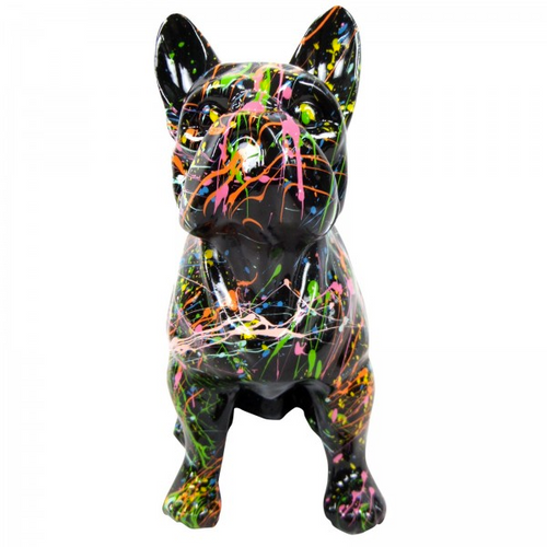 Statue Chien Bouledogue Francais Animaux Resine - 30cm - Graffiti Blanc