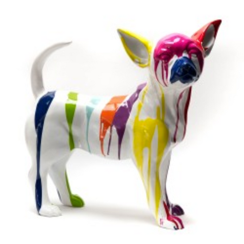 Statue Chien Chihuahua Animaux Resine - 30cm - Multi Coulure Blanc