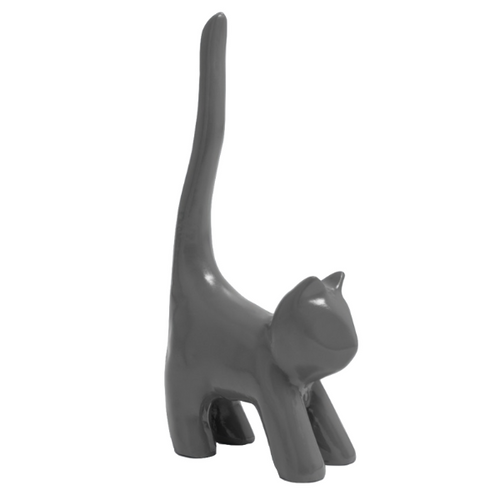 Statue de Chat en Résine - 30 cm - Couleur Gris élégant