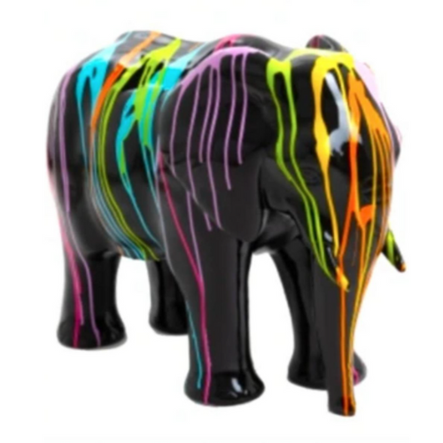 Statue Élégante d'Éléphant en Résine - 30cm - Noir Multicolore