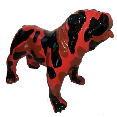 Statue Résine Bouledogue Anglais Militaire - 90cm - Noir et Rouge