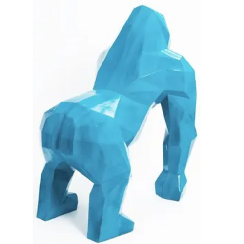 Statue de Gorille en Résine Origami - 140cm - Couleur Bleu Ciel