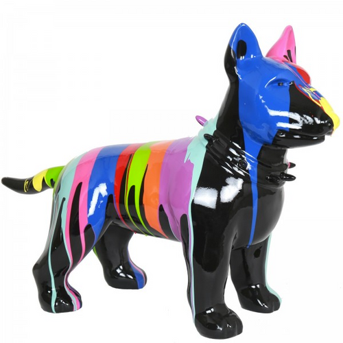 Statue Résine Chien Bull Terrier - 60cm - Finition Noir Multicolore