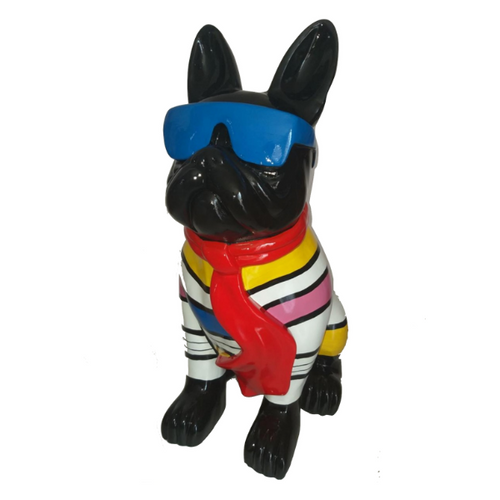 Statue Résine Bouledogue Français - 80 cm - Thème Mondrian