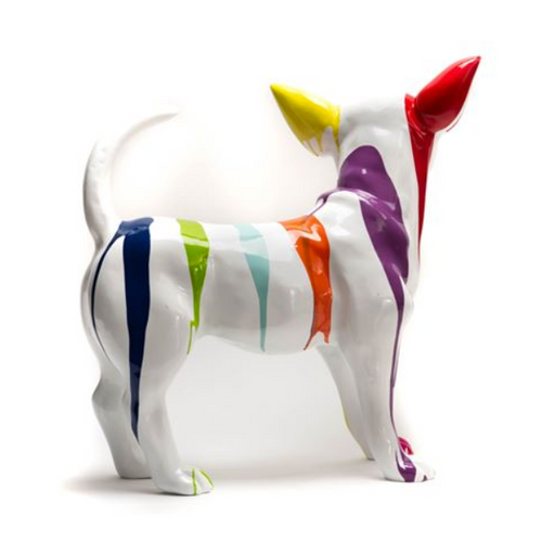 Statue Chien Chihuahua Animaux Resine - 30cm - Multi Coulure Blanc