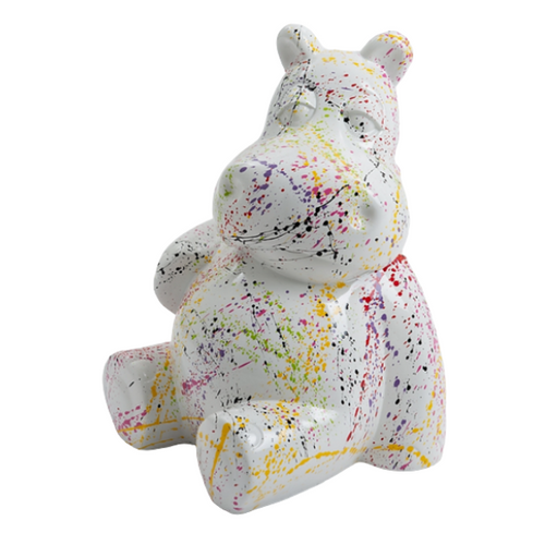 Statue Hippopotame Animaux Resine - 100cm - Graffiti Blanc