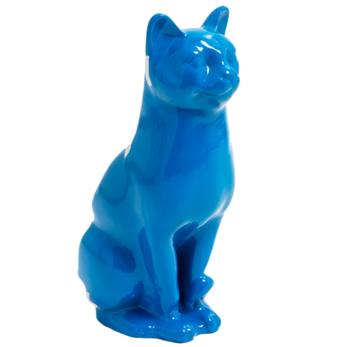 Statue de Chat en Résine - 40cm - Couleur Bleu Éclatant