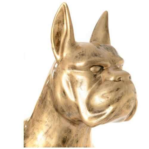 Statue Décorative Chien Boxer en Résine - 110cm - Finition Dorée