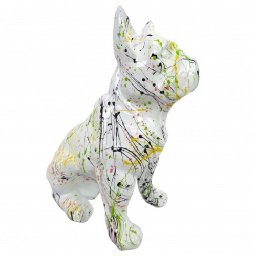 Statue Chien Bouledogue Francais Animaux Resine - 30cm - Graffiti Blanc