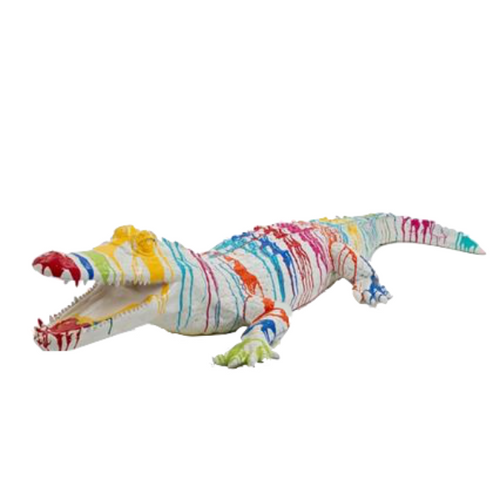 Statue en Résine de Crocodile - 215cm - Finition Multi-Couleurs Blanc