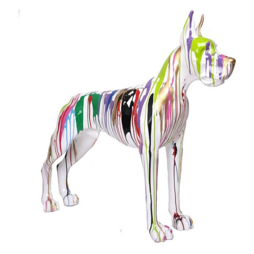 Statue Résine Chien Dogue Allemand - 120cm - Finition Multi-Couleurs Blanc