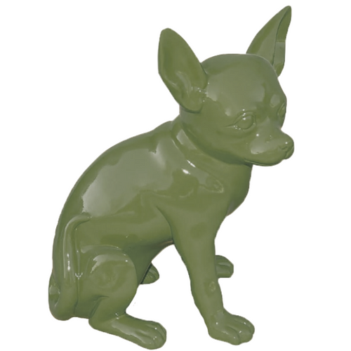 Statue Chien Chihuahua Animaux Resine - 40cm - Vert Kaki