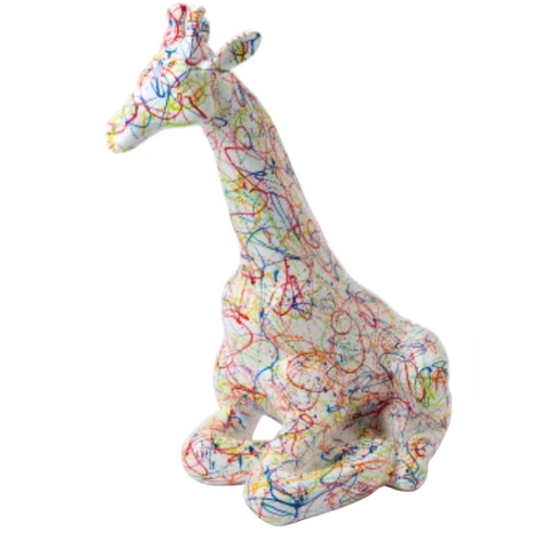 Statue de Girafe en Résine - 90cm - Design Graffiti Blanc