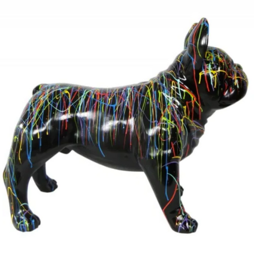 Statue Chien Bouledogue Francais Animaux Resine - 90cm - Graffiti Noir