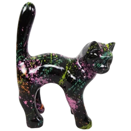 Statue de Chat en Résine - 35cm - Design Graffiti Noir