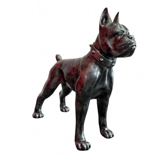 Sculpture Chien Boxer en Résine - 50cm - Finition Argentée