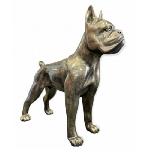 Statue en Résine de Chien Boxer - 110 cm - Finition Bronze Élégante