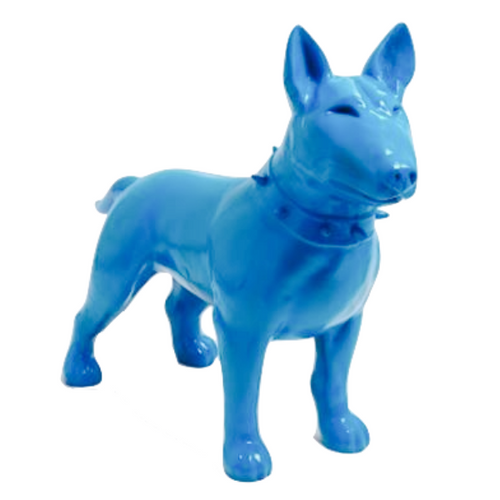 Statue Résine de Chien Bull Terrier - 110 cm - Couleur Bleu Ciel