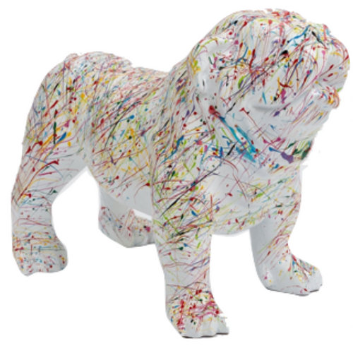 Statue Résine Chien Bouledogue Anglais - 90 cm - Design Graffiti Blanc