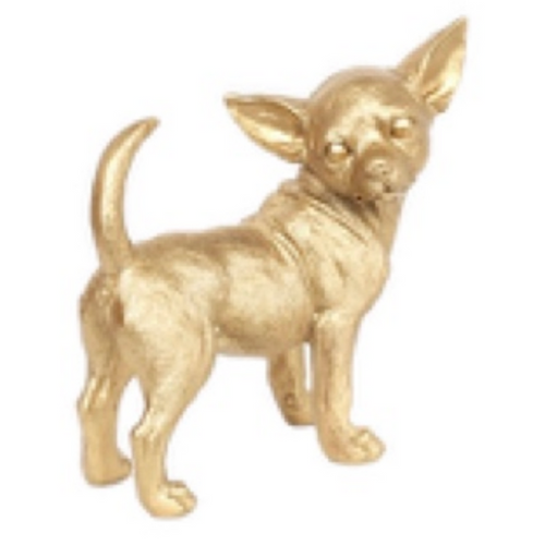 Statue Chien Chihuahua Animaux Resine - 30cm - Doré