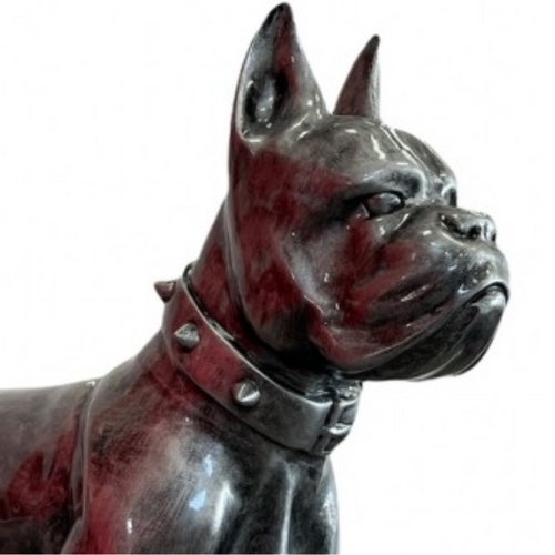 Sculpture Chien Boxer en Résine - 50cm - Finition Argentée