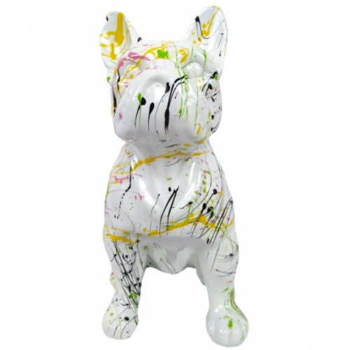 Statue Chien Bouledogue Francais Animaux Resine - 30cm - Graffiti Blanc