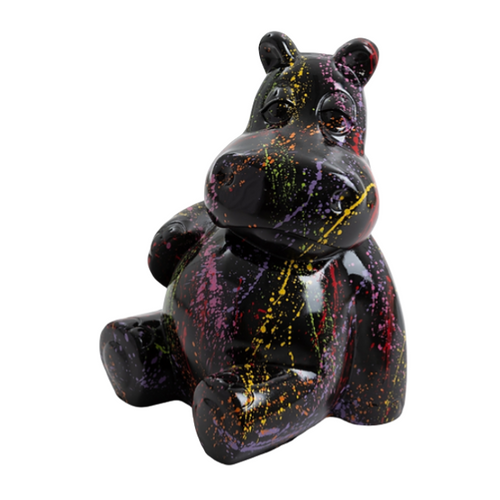 Statue d'Hippopotame en Résine - 15cm - Design Graffiti Noir