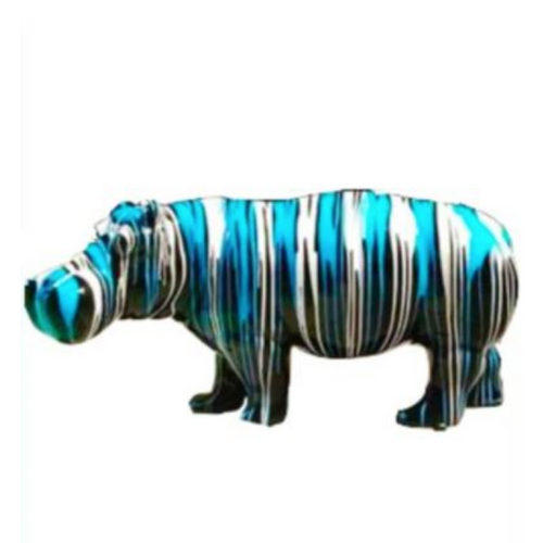 Statue Hippopotame Animaux Resine - 180cm - Coulure Bleu