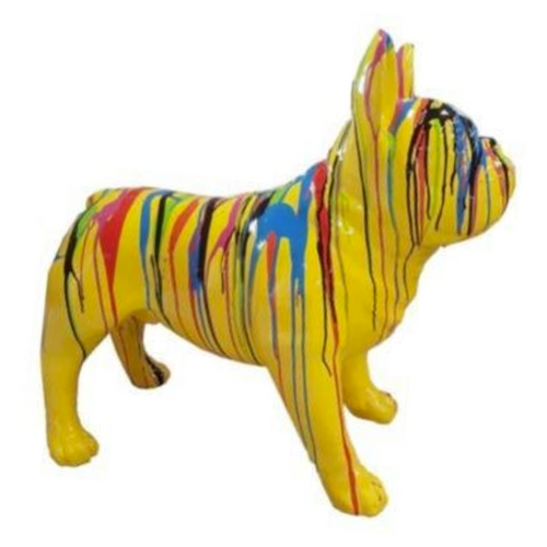 Statue Chien Bouledogue Francais Animaux Resine - 90cm - Coulure Jaune