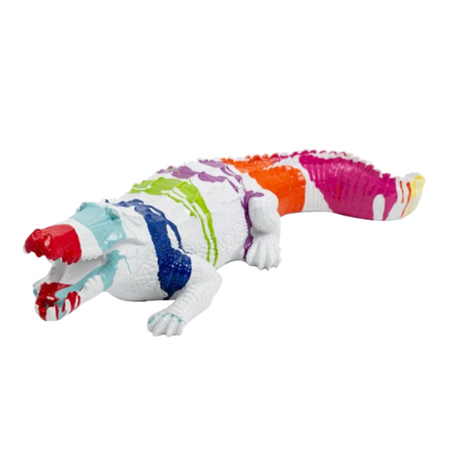 Statue Crocodile Animaux Resine - 40cm - Multi Coulure Blanc