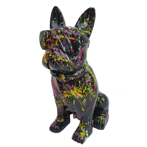 Statue Chien Bouledogue Francais Animaux Resine - 120cm - Graffiti Noir