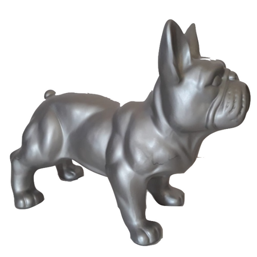 Statue Décorative Bouledogue Français en Résine - 45cm - Finition Argentée